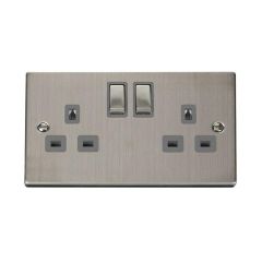 Click Deco VPSS536GY 13A 2 Gang DP Switched Socket Outlet Stainless Steel