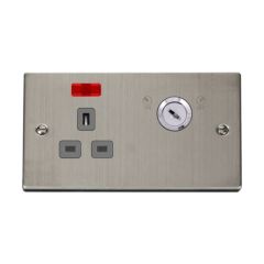 Click Deco VPSS655GY 13A 1 Gang DP Key Lockable Switched Socket With Neon (Double Plate) Stainless Steel