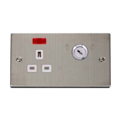 Click Deco VPSS655WH 13A 1 Gang DP Key Lockable Switched Socket With Neon (Double Plate) Stainless Steel
