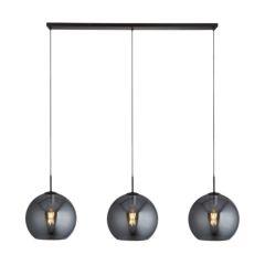Searchlight 3lt Matt Black Bar Pendant With Braided Cable And Round Smokey Glass Shade
