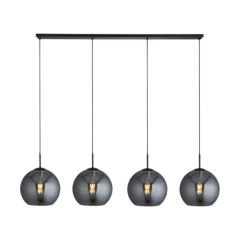 Searchlight 1024-4SM 4lt Matt Black Bar Pendant With Braided Cable And Round Smokey Glass Shade