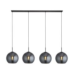 Searchlight 4lt Matt Black Bar Pendant With Braided Cable And Round Smokey Glass Shade