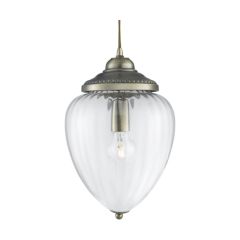 Searchlight 1091AB Lantern 1 Light E27 c/w Ribbed Clear Glass 60W 33x22cm Antique Brass