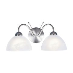 Searchlight 1132-2SS Milanese Wall Light E14 c/w Alabaster 2x60W Satin Silver