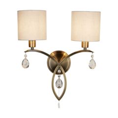 Searchlight 1602-2AB Alberto Two Light Wall In Antique Brass And Crystal With Shade