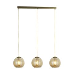 Searchlight Pendant 3 Light Linear Ceiling In Antique Brass With Amber Glasses