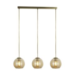 Searchlight 1623-3AM Pendant 3 Light Linear Ceiling In Antique Brass With Amber Glasses