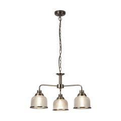 Searchlight Bistro II Three Light MultiArm Ceiling Light, Antique Brass With Glass Shades
