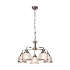 Searchlight Bistro II Five Light MultiArm Ceiling In Satin Silver With Glass Shades