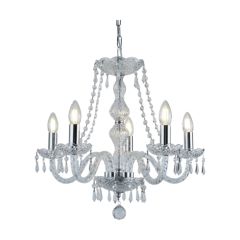 Searchlight 215-5 Hale Chandelier E14 Barley Twist Ceiling Fitting Arms c/w Bomb Drops 5x60W 42x52cm Chrome