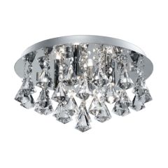 Searchlight 2204-4CC Hanna Four Light Flush Ceiling In Chrome With Glass Pyramid Drops