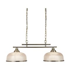 Searchlight Bistro II Two Light Bar Ceiling In Antique Brass With Glass Shades