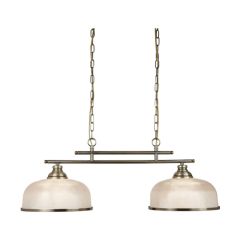 Searchlight 3592-2AB Bistro II Two Light Bar Ceiling In Antique Brass With Glass Shades