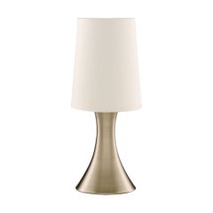 Searchlight 3922AB Touch Table Lamp, Antique Brass Base, White Tapered Shade