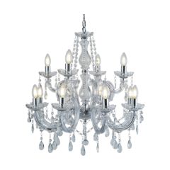 Searchlight 399-12 Marie Therese E14 Ceiling Fitting c/w Crystal Glass Droplets 12x60W 60x63cm Chrome