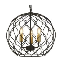 Searchlight 4513-3BK Finesse 3Lt Round Pendant With Wavey Bar Detail Black Gold Lampholders