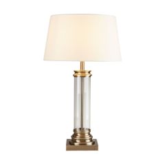 Searchlight 5141AB 1 Light Table Lamp With Glass Column And Antique Brass Base Cream Shade