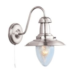 Searchlight 5331-1SS Fisherman Switched E27 Wall Light Clear Seeded Oval Glass 60W Satin Silver