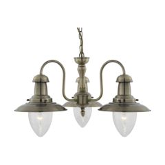 Searchlight 5333-3AB Fisherman E27 Clear Ceiling Fitting Seeded Oval Glass 3x60W 33x52cm Antique Brass