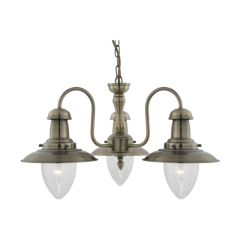 Searchlight Fisherman 3 Light Ceiling Pendant In Antique Brass