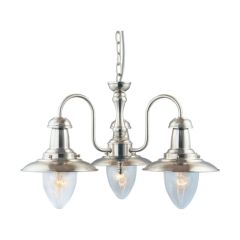 Searchlight 5333-3SS Fisherman E27 Clear Ceiling Fitting Seeded Oval Glass 3x60W 33x52cm Satin Silver