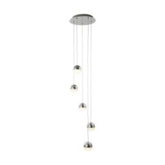 Searchlight 5845-5CC Marbles 5 Lgt Pendant LED 4000K Ceiling Fitting Crushed Ice Effect Shade 5x3W 1080lm 155x30cm Chrome