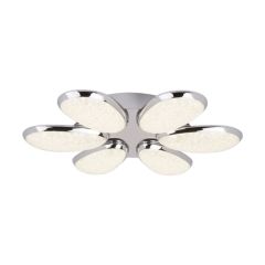 Searchlight 6216-6CC Lori Flush 6 Lgt Intergrated Ceiling Light LED 4000K Crushed Ice Shade 48W 2800lm 9x52cm Chrome