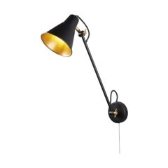 Searchlight 6302BK Wall Bracket Adjustable E27 LED Light 1x7W 55x14x16cm Black/Gold