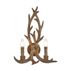 Searchlight 6412-2BR Stag Antler 2 Lgt E14 LED Wall Light 2x7W 46x36x14cm Brown