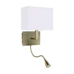 Searchlight 6519AB E27 Switched LED Flexi Arm Wall Light Whi Rectangular Shade 60W/1W 25x20cm Antique Brass