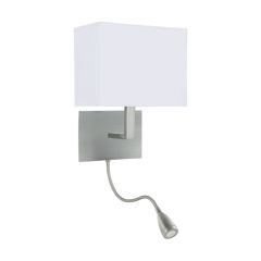 Searchlight Silver Wall Light with LED Reading Lamp and Shade