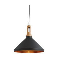 Searchlight 7051BK Cone E27 Gold Inner Wood Effect Cap Pendant IP20 60W Black