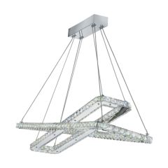 Searchlight 7123CC Clover LED Column 2 Rectangle Frame Pendant Clear Crystal Trim IP20 40.8W Chrome