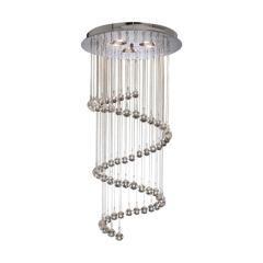 Searchlight 7743CC Spiral Flush Plate Pendant GU10 Ceiling Fitting Spiralling Chain With Crystal Balls 3x40W 80cm Chrome