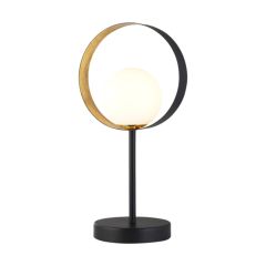 Searchlight 1lt Matt Black And Gold Leaf Table Lamp With Opal Glass