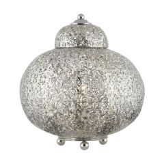Searchlight Moroccan 1 Light Table Lamp In Shiny Nickel With Patterned Finish