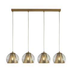 Searchlight 8274-4SB Conio 4 Lgt E27 GLS w/o Lamp Pendant Clear Glass Ball Shades 4x60W 1220x180x840mm Satin Brass