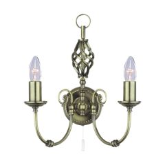 Searchlight 8392-2 Zanzibar Switched E14 Twisted Wall Light Column 2x60W Wrought Iron Antique Brass