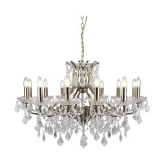 Searchlight 87312-12AB Paris 12 Lgt E14 LED Crystal Chandelier Drops & Trim 12x7W 142x60x88cm Antique Brass