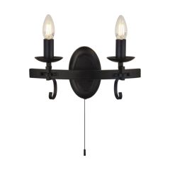 Searchlight 8902-2BK Cartwheel III 2 Light E14 Candle Wall w/o Lamps Blk Pull Switch 40W 320x100x180mm Matt Black
