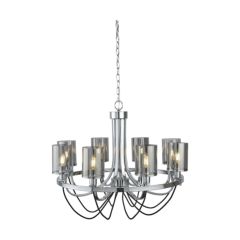 Searchlight 9048-8CC Catalina 8 Lgt E14 LED Blk Cable Ceiling Light Smokey Glass Shade 8x7W 124x52x70cm Chrome
