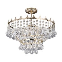 Searchlight 9113-39GO Versailles Pendant E14 Ceiling Fitting Crystal Buttons and Strings 5x40W 38x40cm Gold Effect