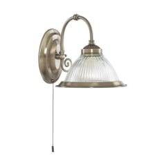 Searchlight 9341-1 American Diner Switched E27 Wall Light Clear Ribbed Glass 60W Antique Brass
