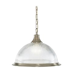 Searchlight 9369 American Diner Pendant E27 Ceiling Fitting Clear Ribbed Glass 100W 20x30cm Antique Brass
