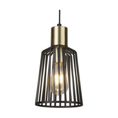 Searchlight 9412BK Birdcage 1 Lgt E27 LED Pendant 1x10W 150x30x16cm Black/Gold