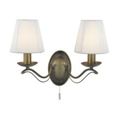 Searchlight 9822-2AB Andretti E14 Cream String Shades Wall Light 2x40W 26x37cm Antique Brass