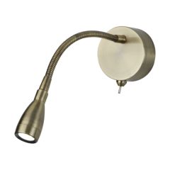 Searchlight 9917AB Reading Flexi LED Wall Light Intergrated 6500K 0.5W 30lm 29x8x31cm Antique Brass