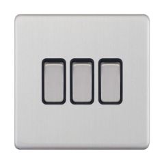 Selectric 5MPLUS-203 3 Gang 2 Way X-Rated Plate Switch c/w Black Insert 10A Satin Chrome