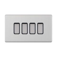 Selectric 5MPLUS-204 4 Gang 2 Way X-Rated Plate Switch c/w Black Insert 10A Satin Chrome