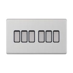 Selectric 5MPLUS-205 6 Gang 2 Way X-Rated Plate Switch c/w Black Insert 10A Satin Chrome